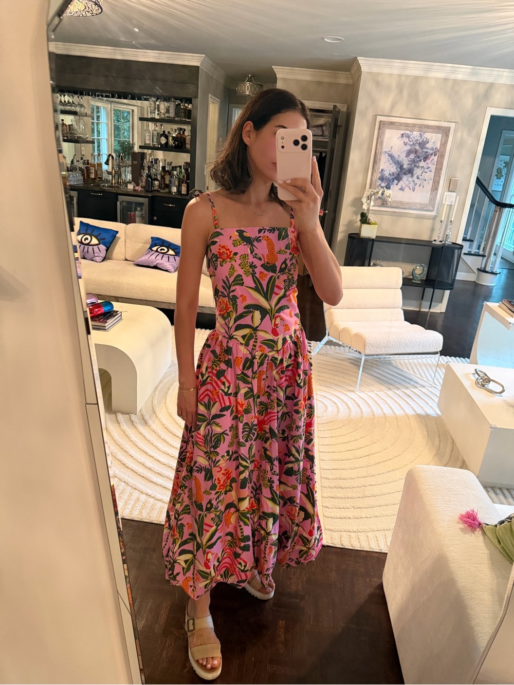 Floral Tie-Shoulder Midi Dress in Pink - Picture 4 of 5